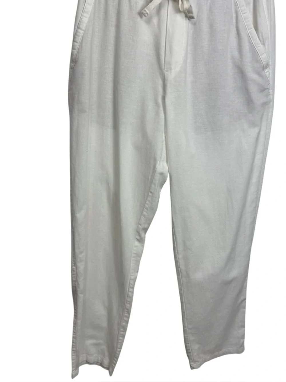 Zara White Linen Blend Pull on Straight Pants Medium